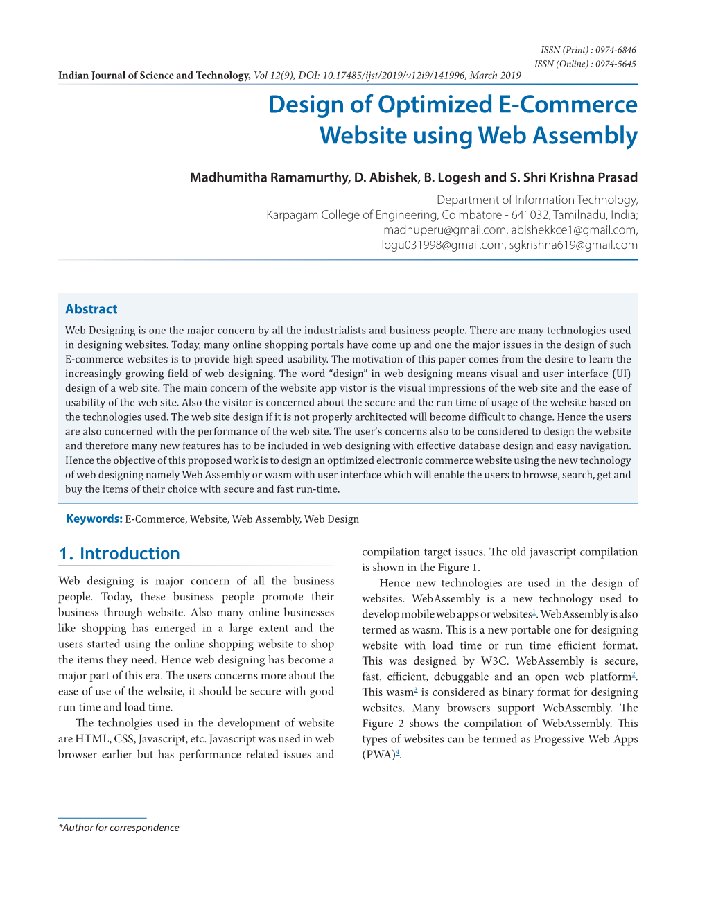 Design of Optimized E-Commerce Website Using Web Assembly