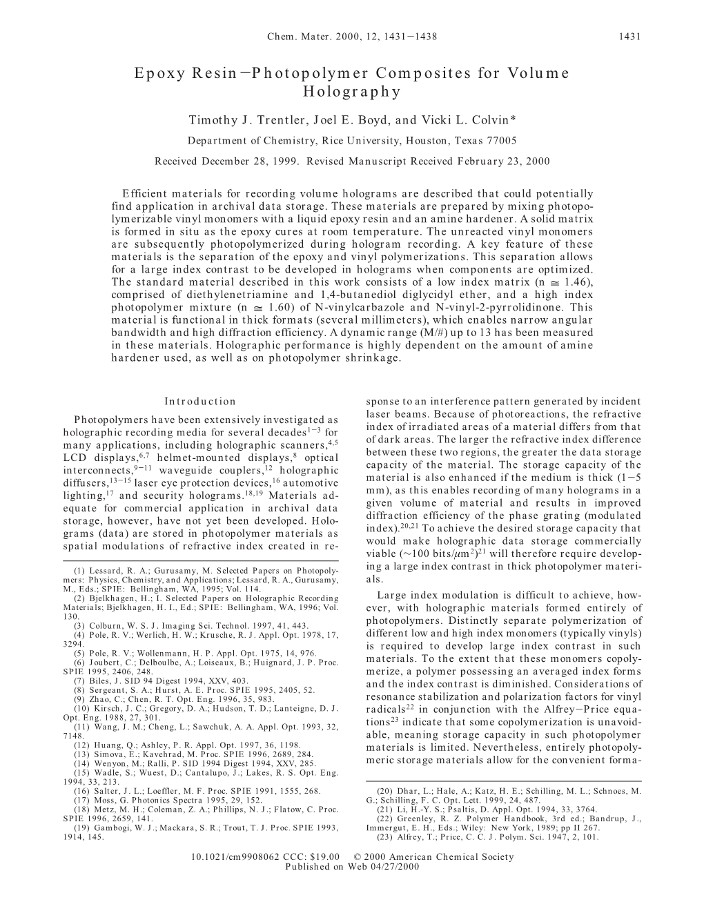 Epoxy Resin-Photopolymer Composites for Volume Holography