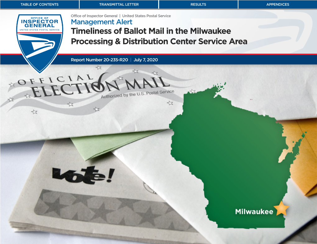 Timeliness of Ballot Mail in the Milwaukee P&DC Service Area