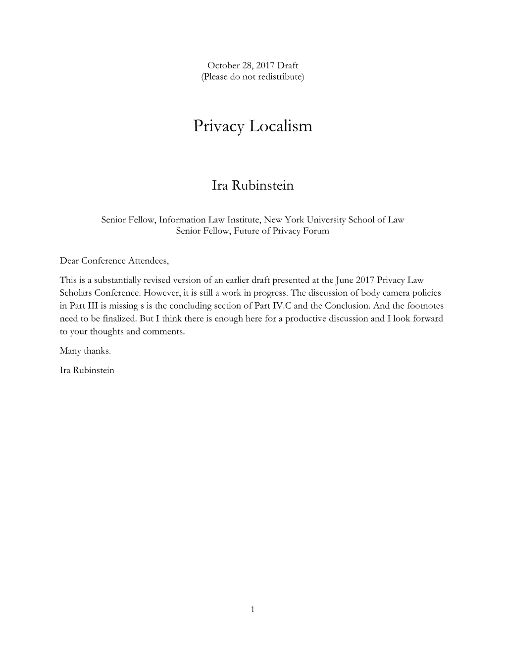 Privacy Localism