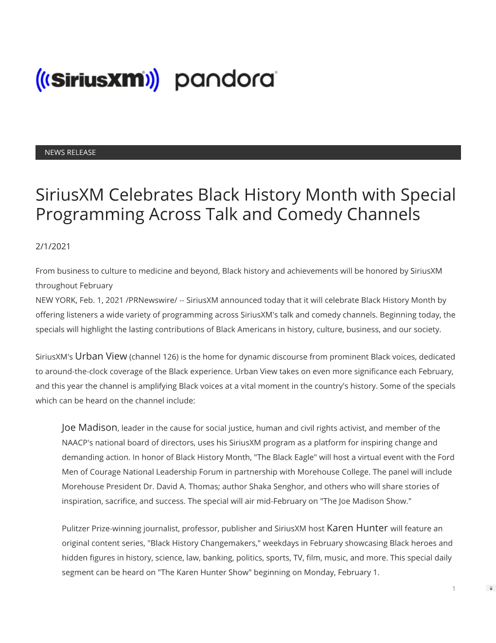 Siriusxm Celebrates Black History Month with Special Programming Across Talk and Comedy Channels