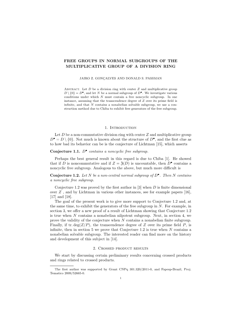 Free Groups in Normal Subgroups of the Multiplicative Group of a Division Ring