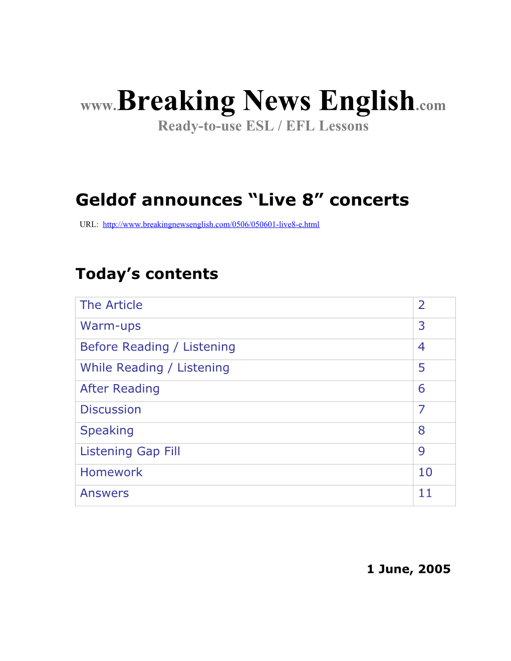 Geldof Announces Live 8 Concerts