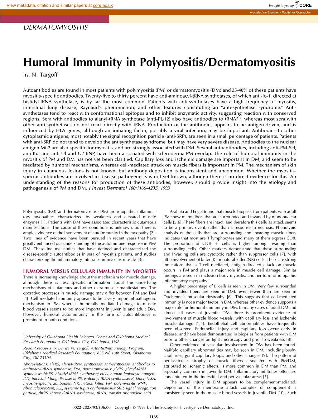 Humoral Immunity in Polymyositis/Dermatomyositis Ira N