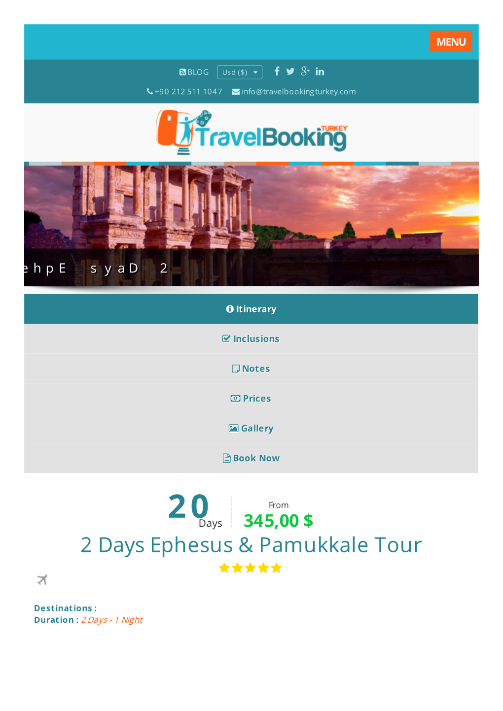 2 Days Ephesus & Pamukkale Tour | Travel Booking Turkey