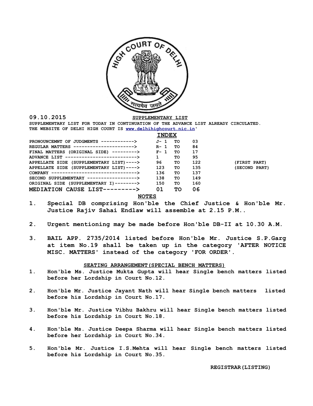 09.10.2015 Mediation Cause List