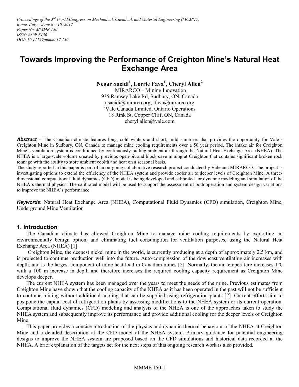Towards Improving the Performance of Creighton Mine's Natural Heat