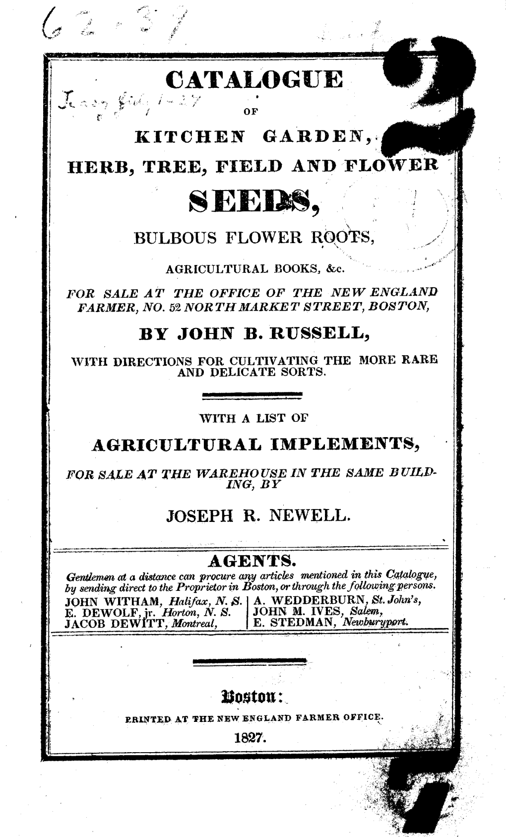 John B. Russell Catalogue, 1827