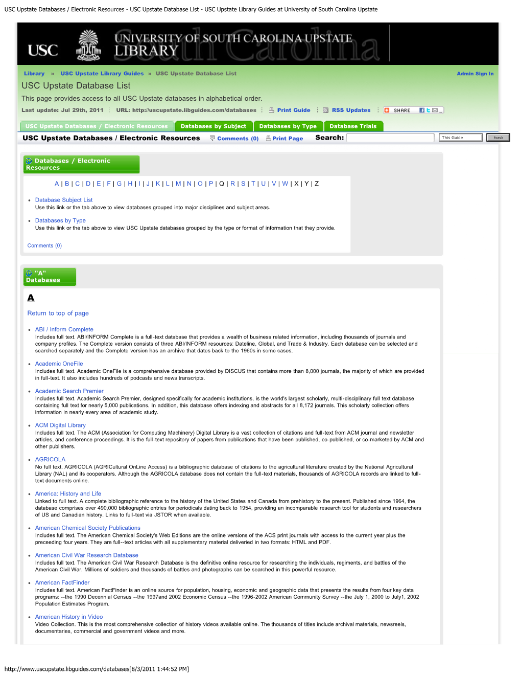 USC Upstate Database List - USC Upstate Library Guides at University of South Carolina Upstate