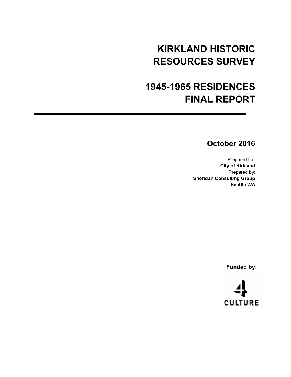 Kirkland Historic Resources Survey 1945-1965 Residences Final Report