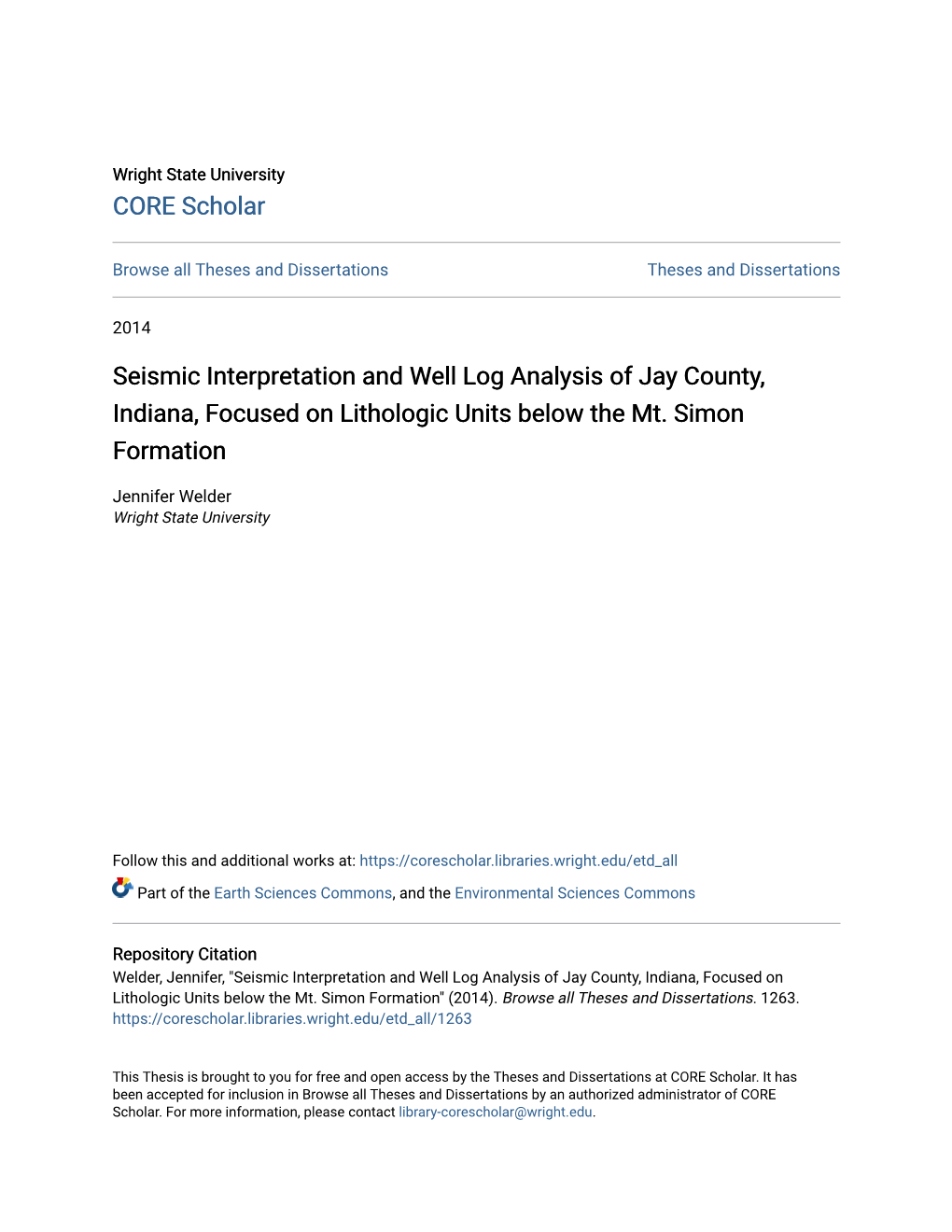 Seismic Interpretation and Well Log Analysis of Jay County, Indiana, Focused on Lithologic Units Below the Mt