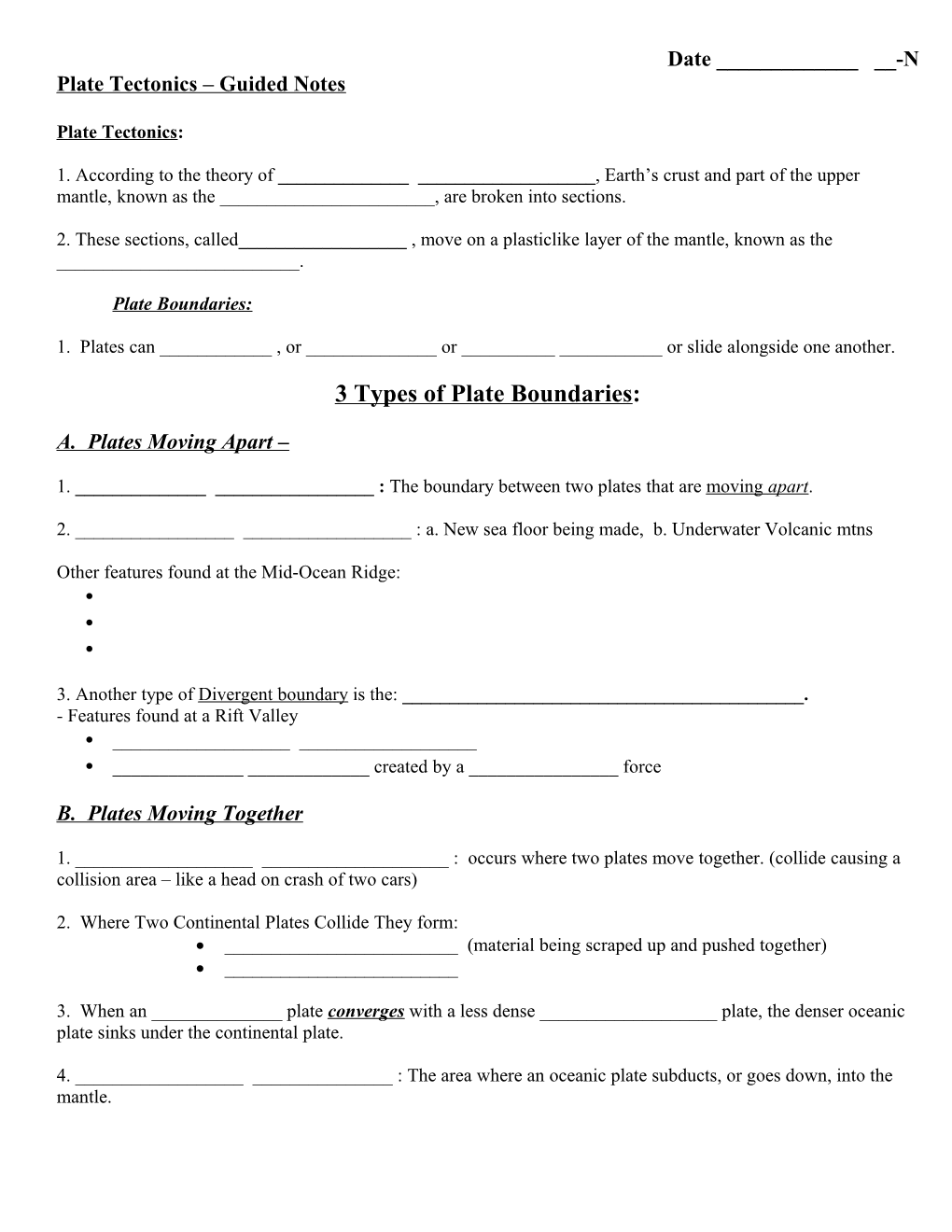 Plate Tectonics Guided Notes