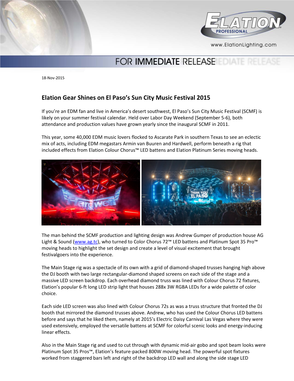 Elation Gear Shines on El Paso's Sun City Music Festival 2015