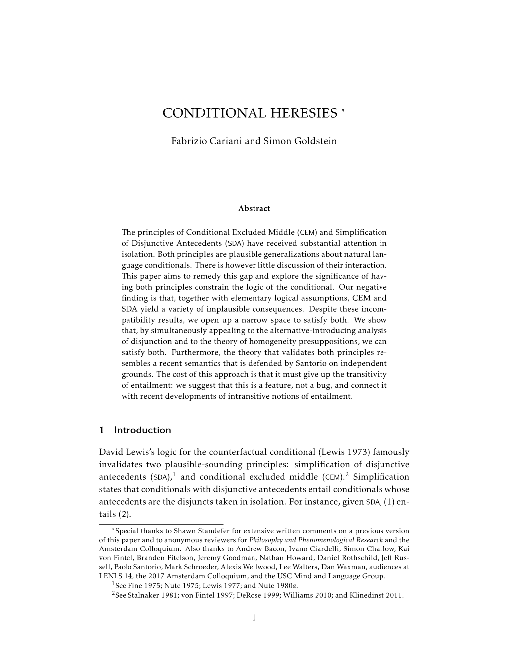 Conditional Heresies *