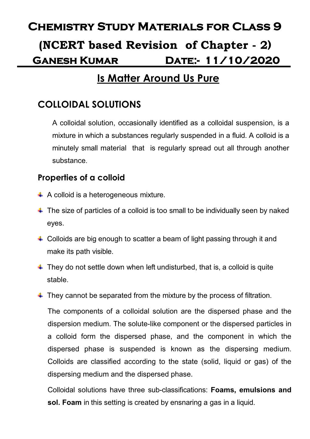 Chemistry Study Materials for Class 9