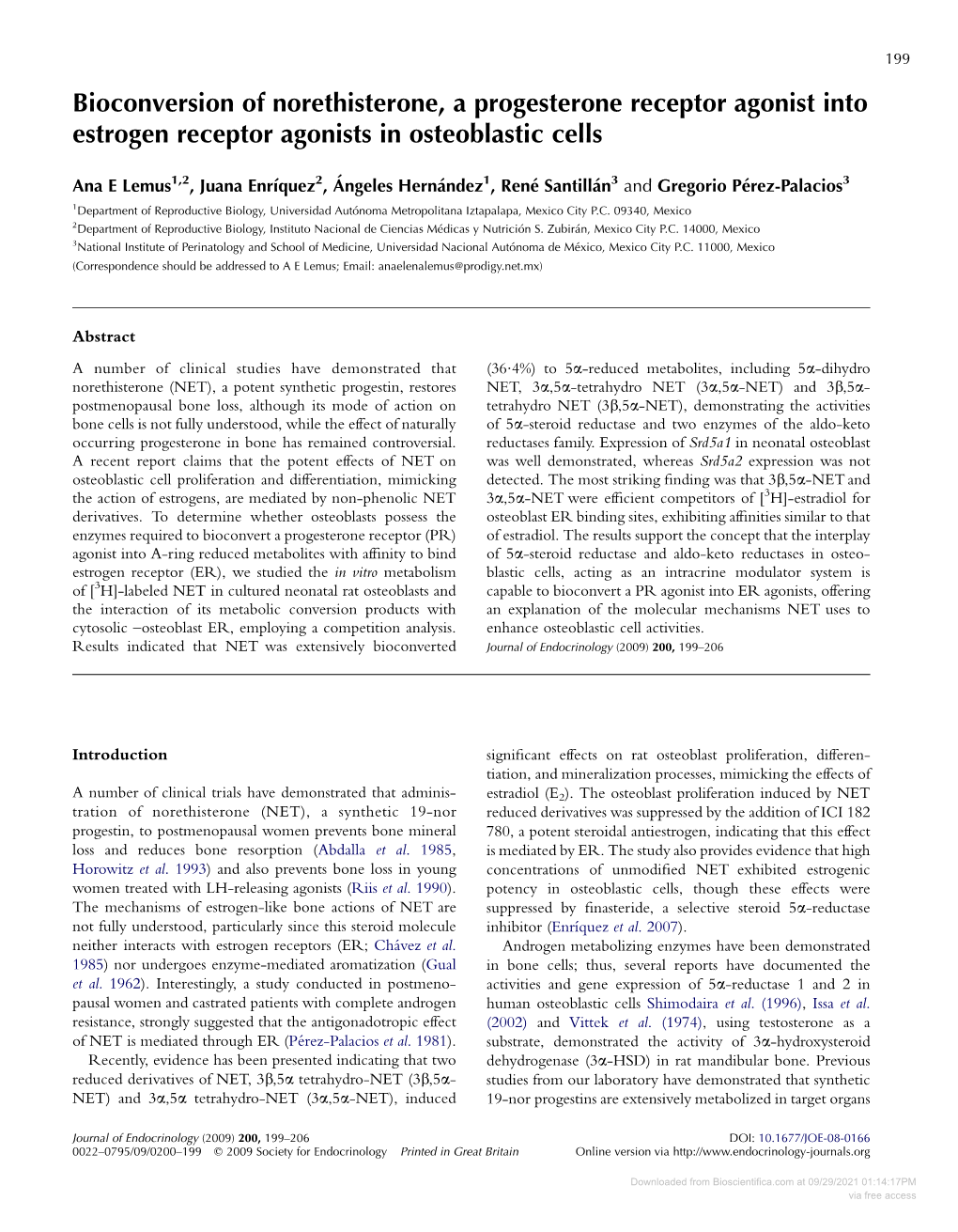 Bioconversion of Norethisterone, a Progesterone Receptor Agonist Into Estrogen Receptor Agonists in Osteoblastic Cells