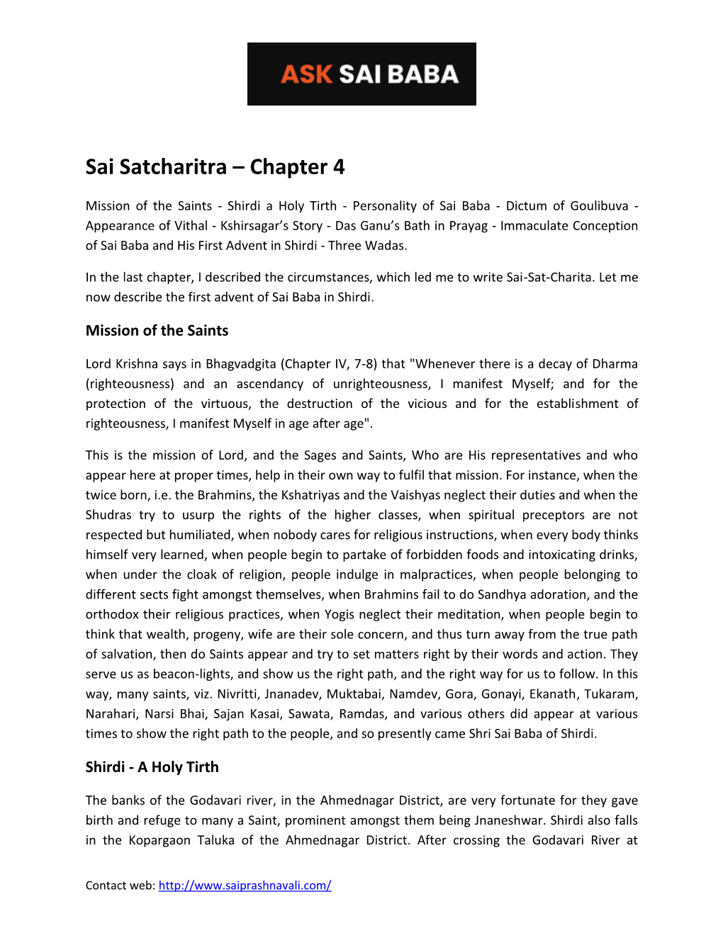 Sai Satcharitra – Chapter 4