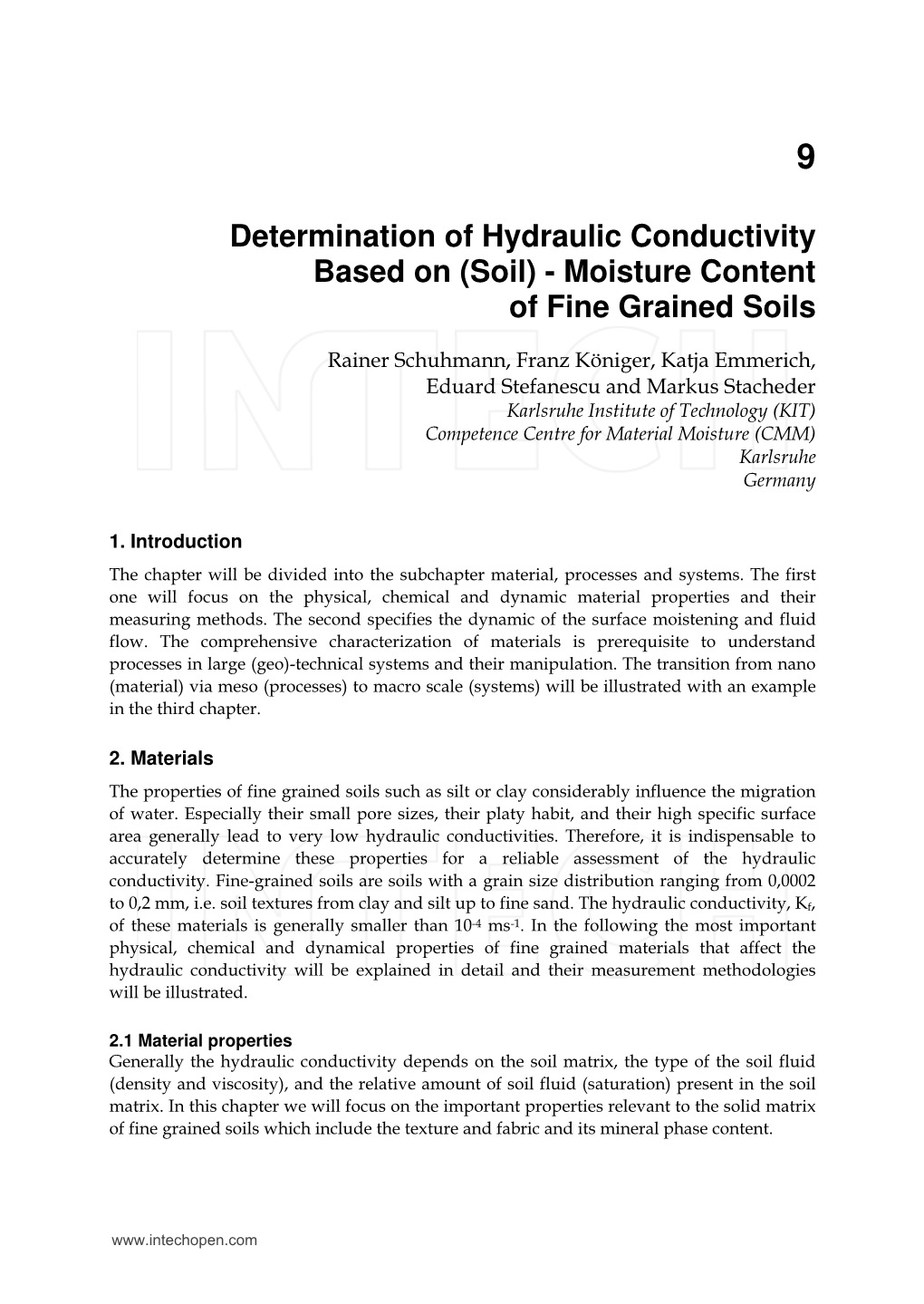 Determination of Hydraulic Conductivity Based on (Soil) - Moisture Content of Fine Grained Soils