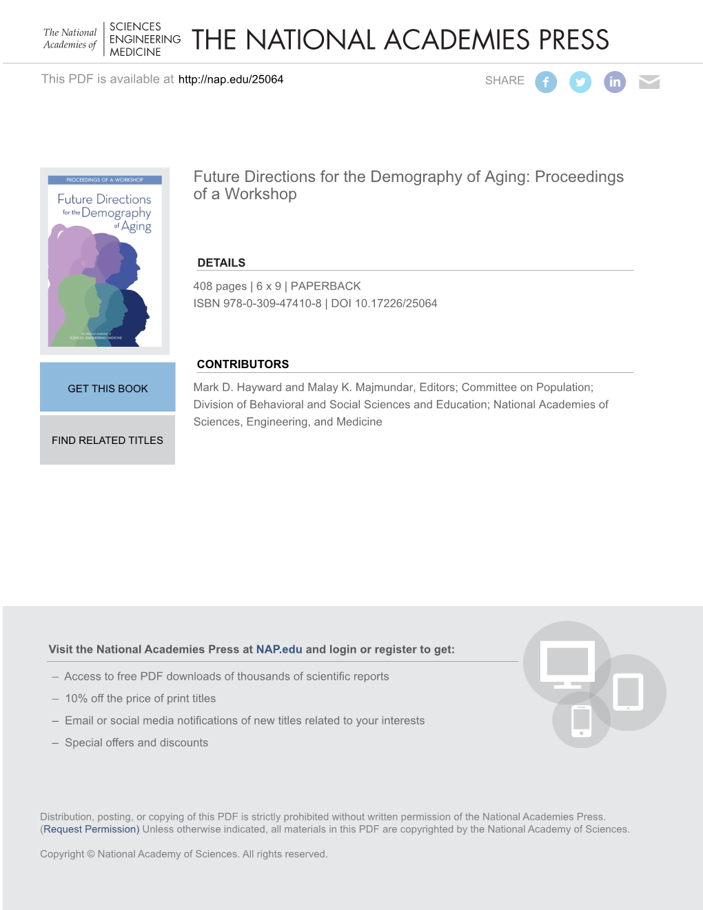 Future Directions for the Demography of Aging: Proceedings of a Workshop