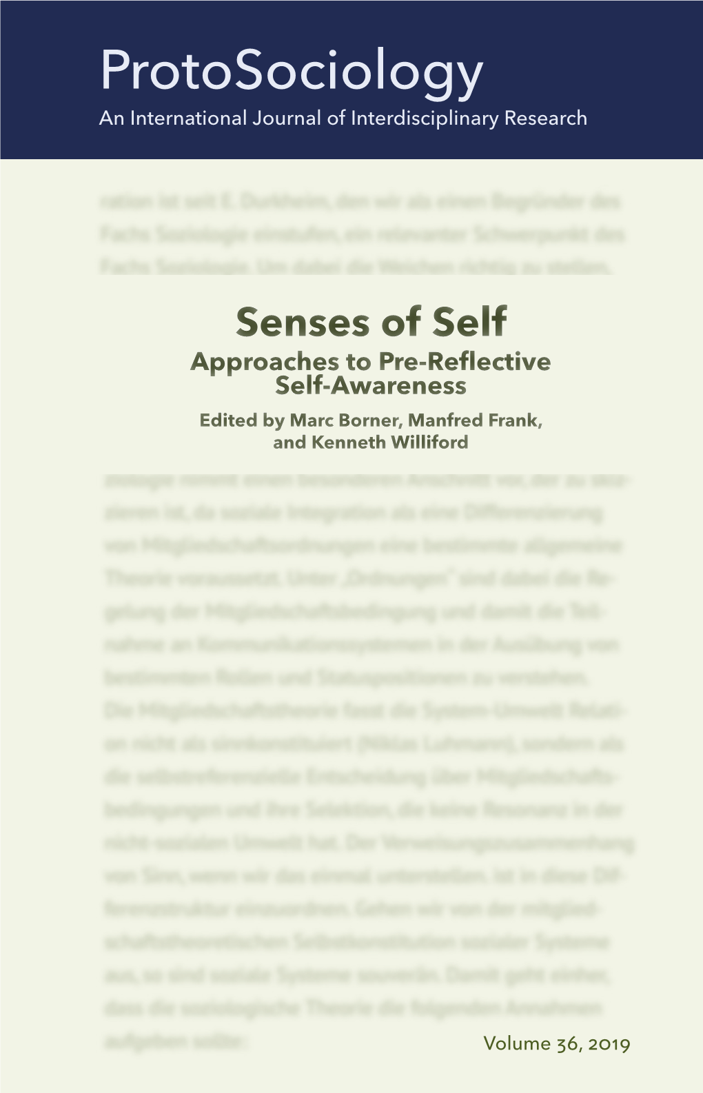 Protosociology Volume 36/2019: Senses of Self … 4 Contents