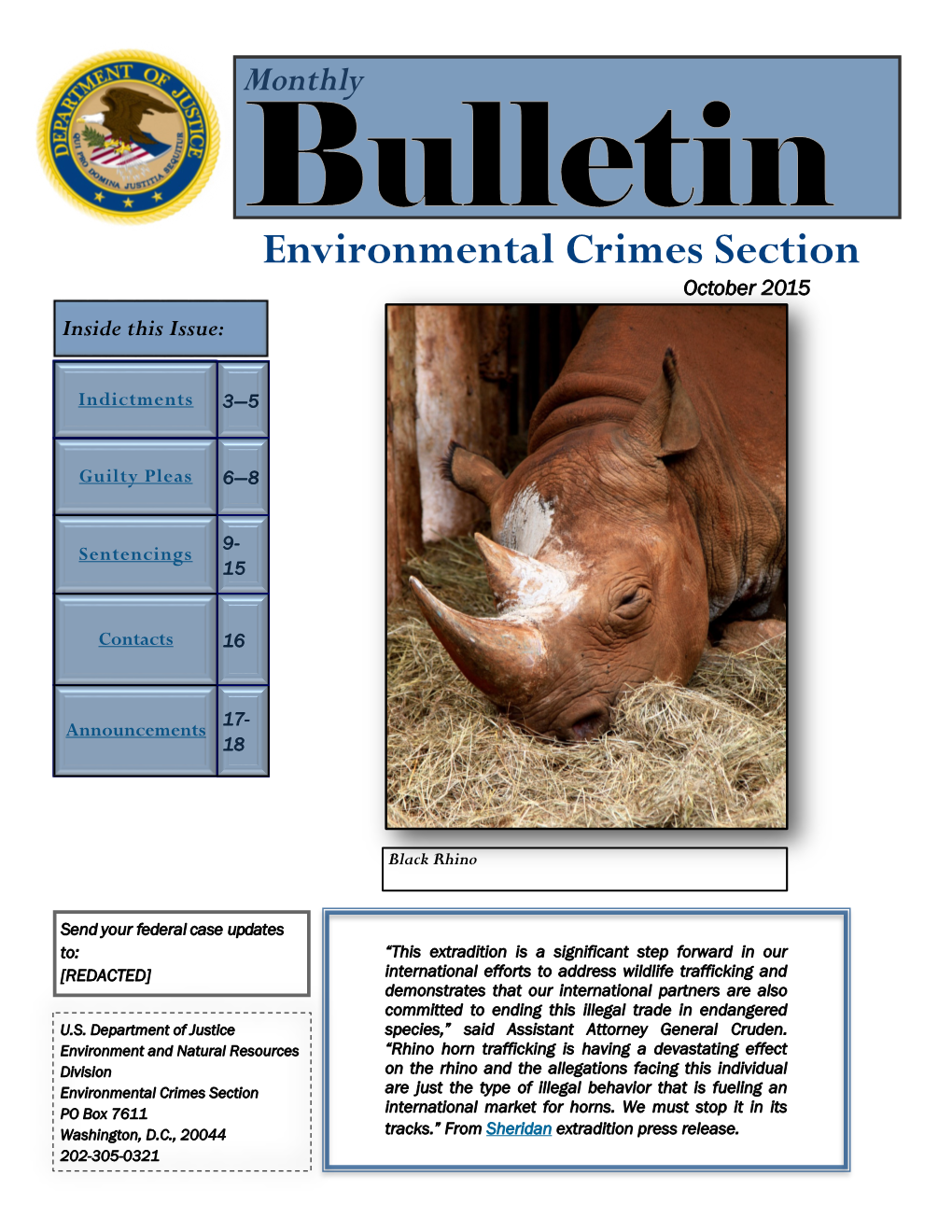 Environmental Crimes Section October 2015 Inside This Issue