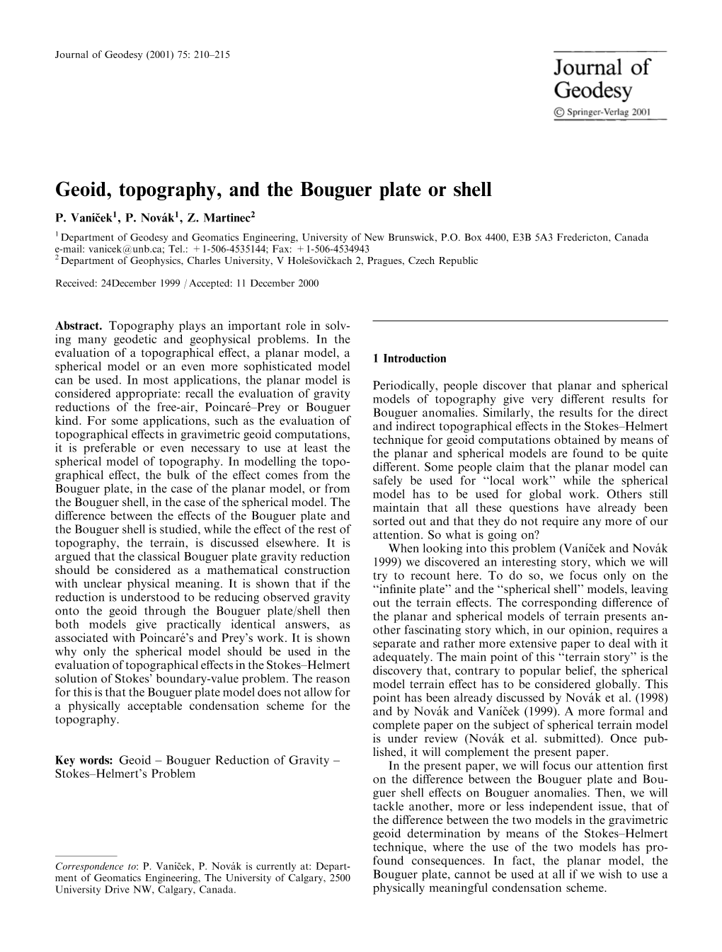 Geoid, Topography, and the Bouguer Plate Or Shell