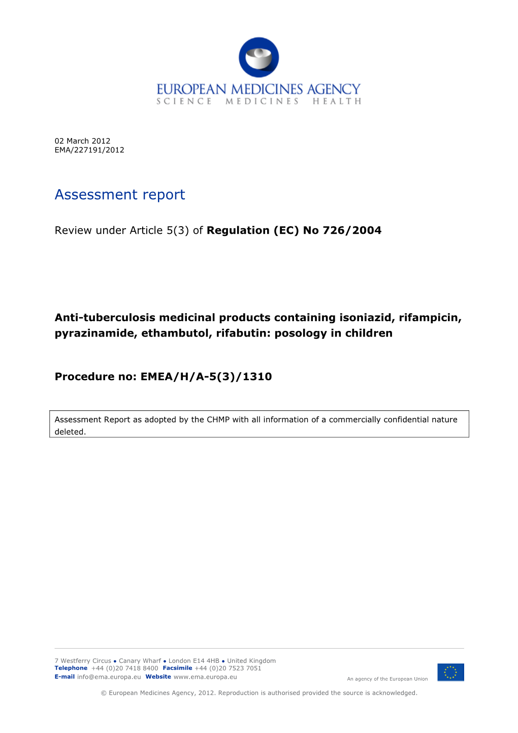 Anti-Tuberculosis Medicinal Products Containing Isoniazid, Rifampicin, Pyrazinamide, Ethambutol, Rifabutin: Posology in Children