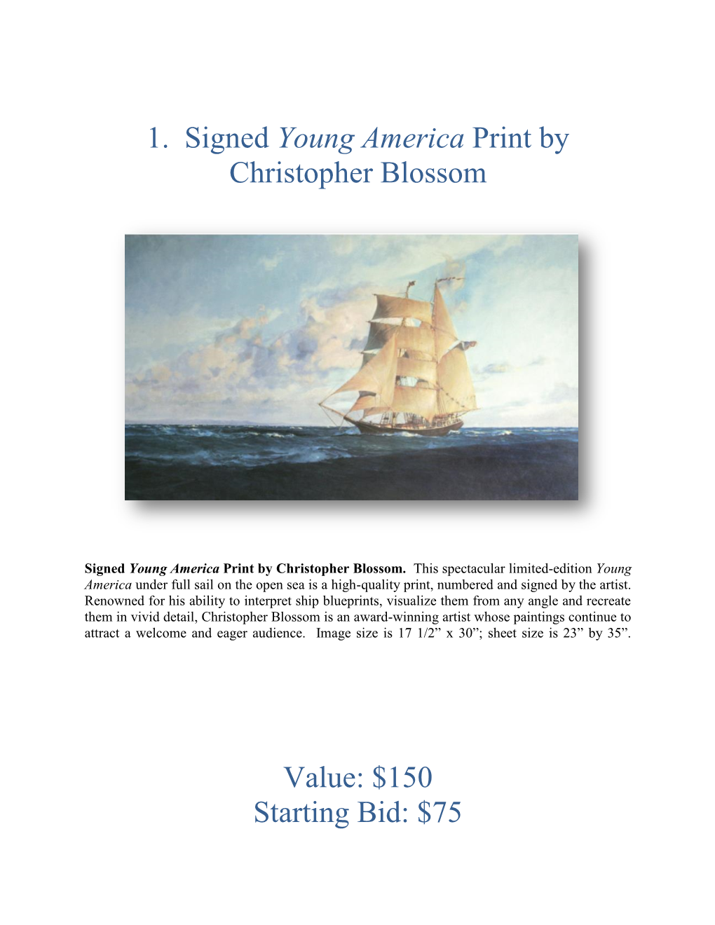 1. Signed Young America Print by Christopher Blossom