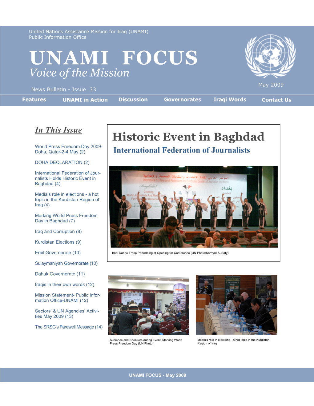 UNAMI FOCUS Voice of the Mission May 2009 News Bulletin - Issue 33