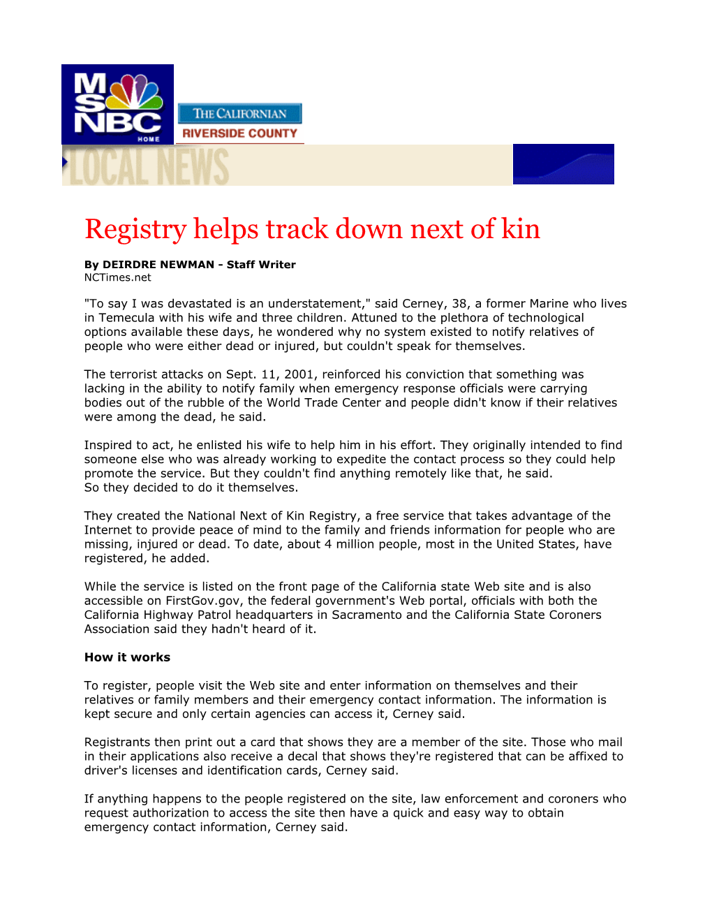 Registry Helps Track Down Next of Kin
