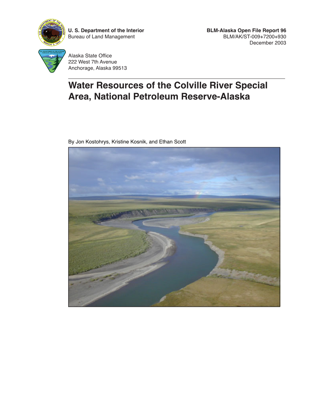 Water Resources of the Colville River Special Area, National Petroleum Reserve-Alaska