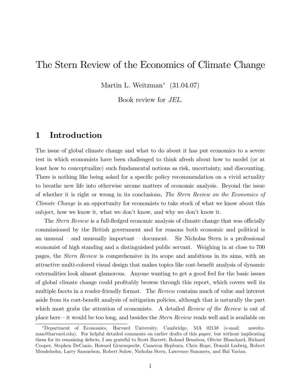 The Stern Review of the Economics of Climate Change