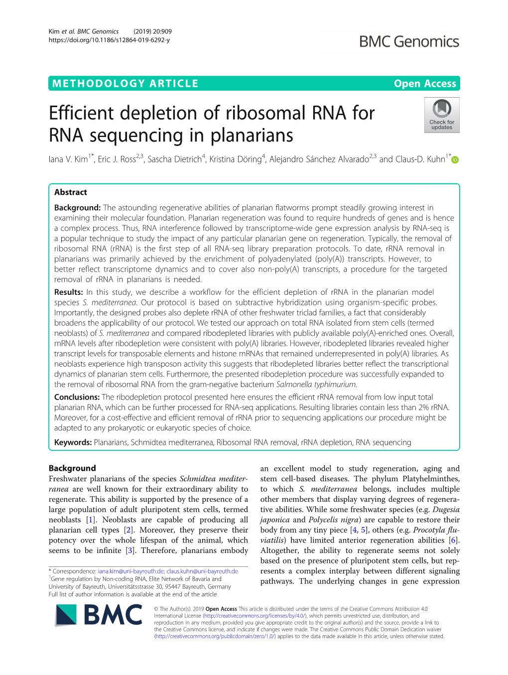 Efficient Depletion of Ribosomal RNA for RNA Sequencing in Planarians Iana V