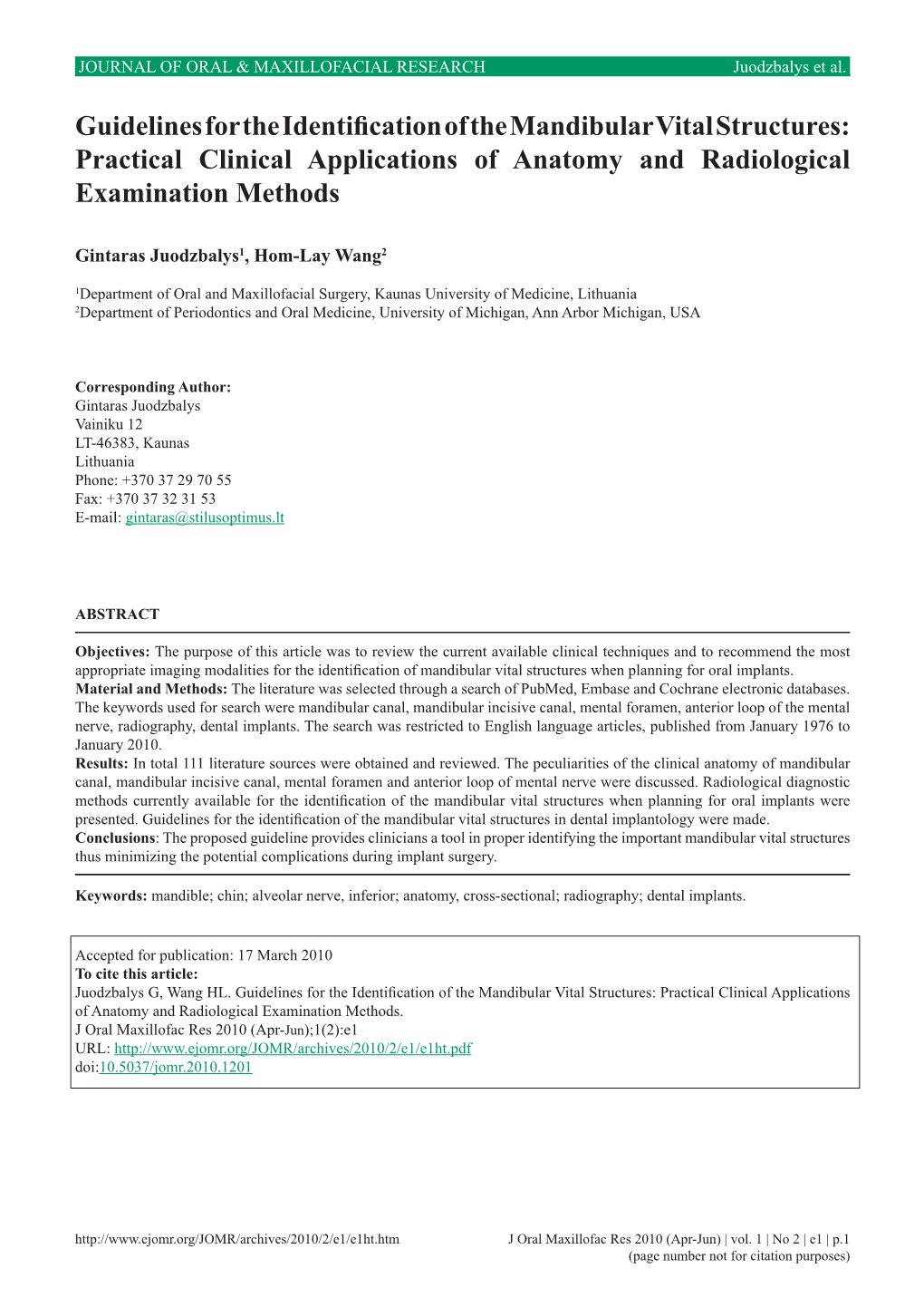 Guidelines for the Identification of the Mandibular Vital Structures: Practical Clinical Applications of Anatomy and Radiological Examination Methods