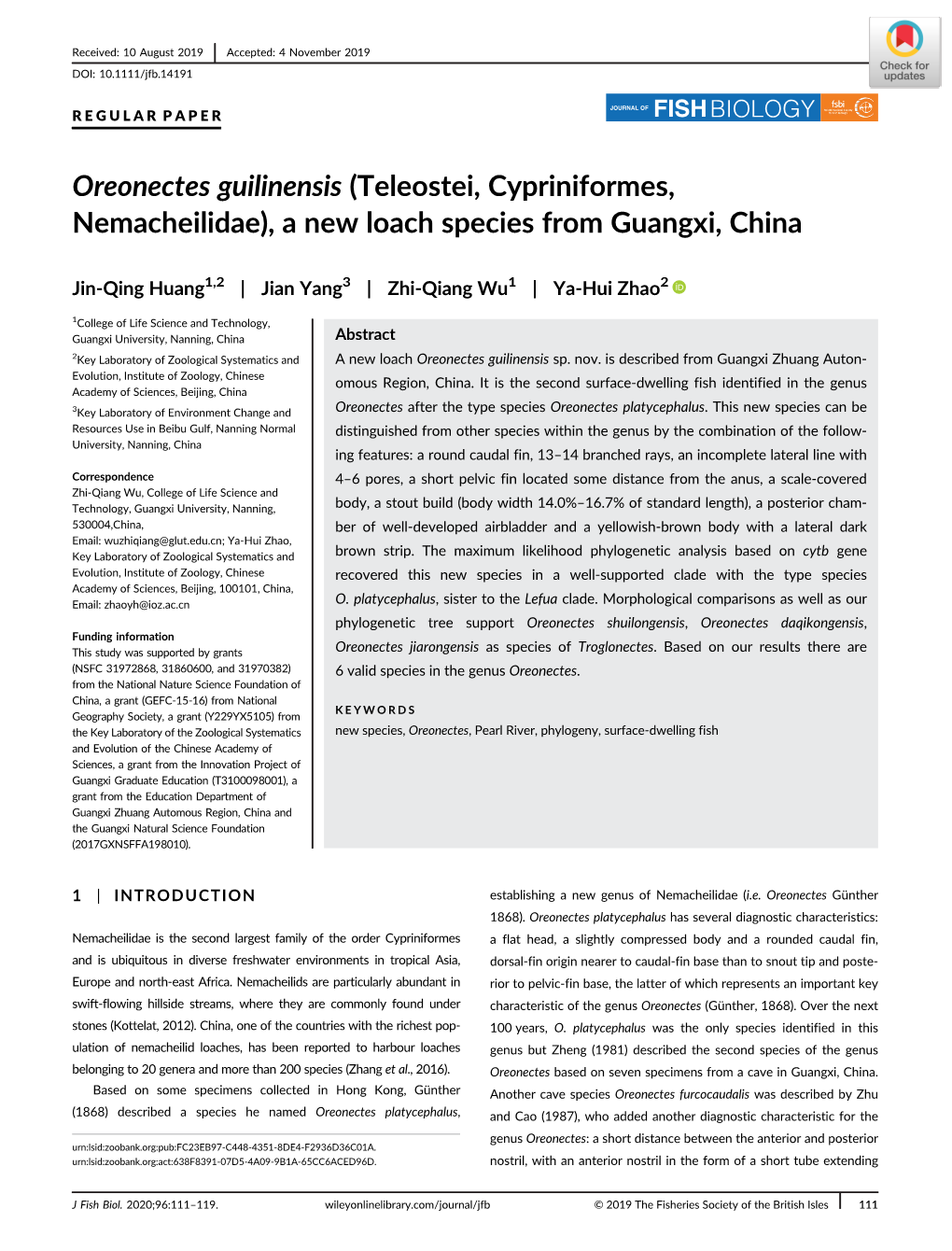 Oreonectes Guilinensis (Teleostei, Cypriniformes, Nemacheilidae), a New Loach Species from Guangxi, China