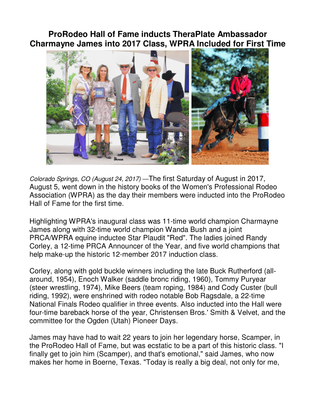 Prorodeo Hall of Fame Inducts Theraplate Ambassador Charmayne James Into 2017 Class, WPRA Included for First Time