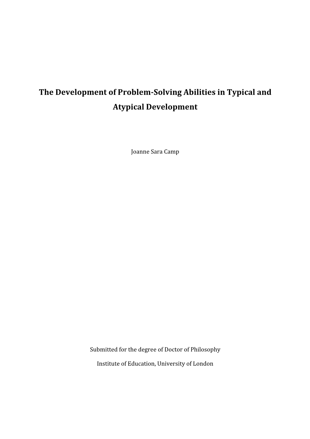 The Development of Problem-Solving Abilities in Typical and Atypical Development