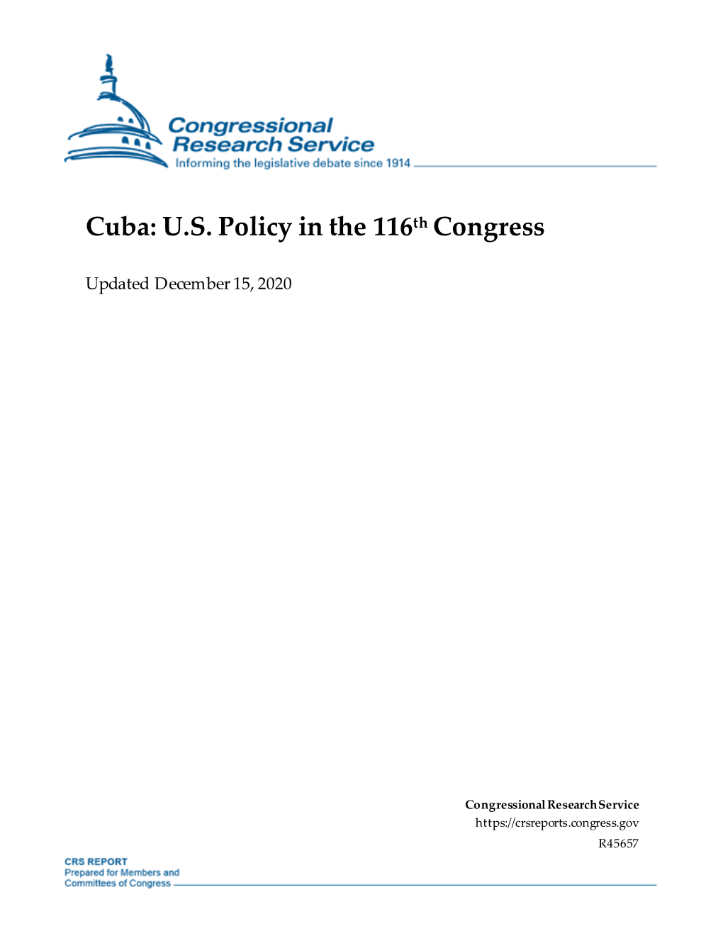 Cuba: US Policy in the 116Th Congress