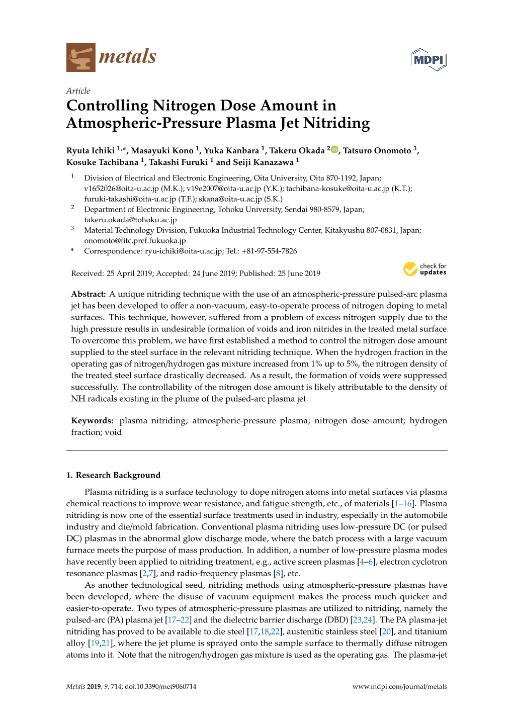 Controlling Nitrogen Dose Amount in Atmospheric-Pressure Plasma Jet Nitriding