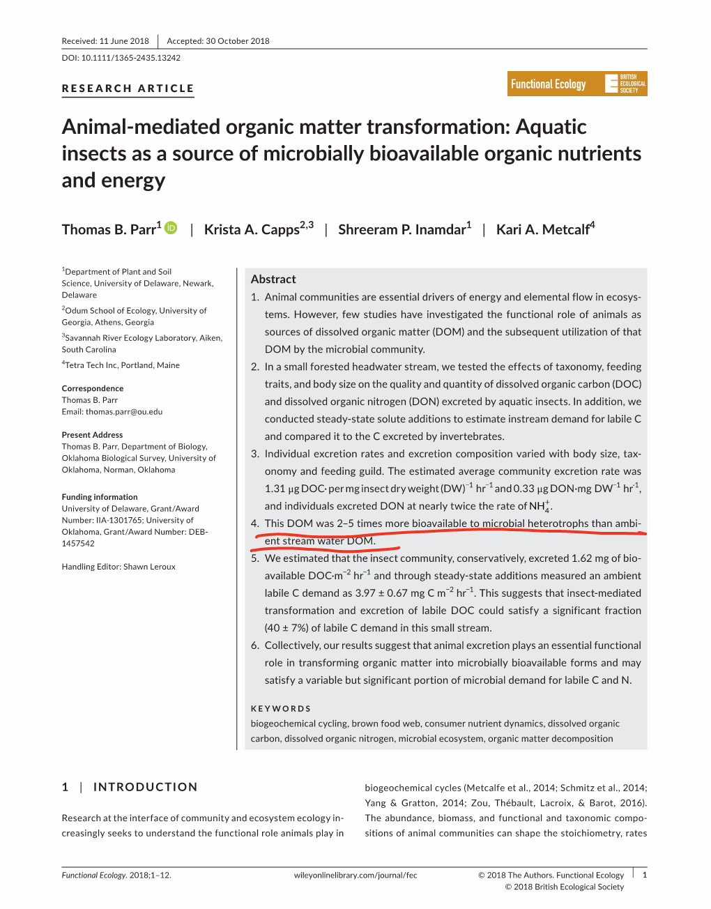 Animal-Mediated Organic Matter Transformation: Aquatic Insects As a Source of Microbially Bioavailable Organic Nutrients and Energy