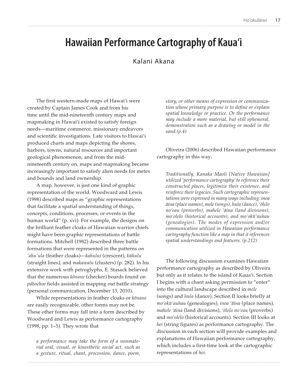 Hawaiian Performance Cartography of Kaua'i