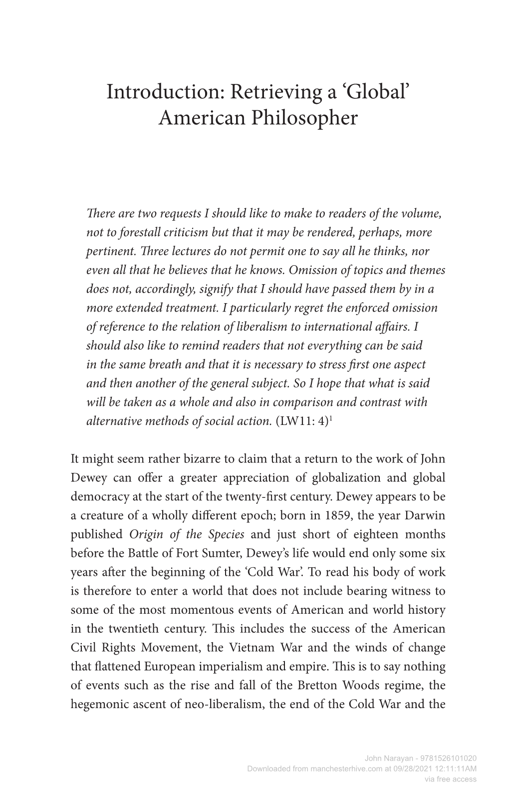 Downloaded from Manchesterhive.Com at 09/28/2021 12:11:11AM Via Free Access 2 John Dewey Rise of Communications Technology Such As the Internet