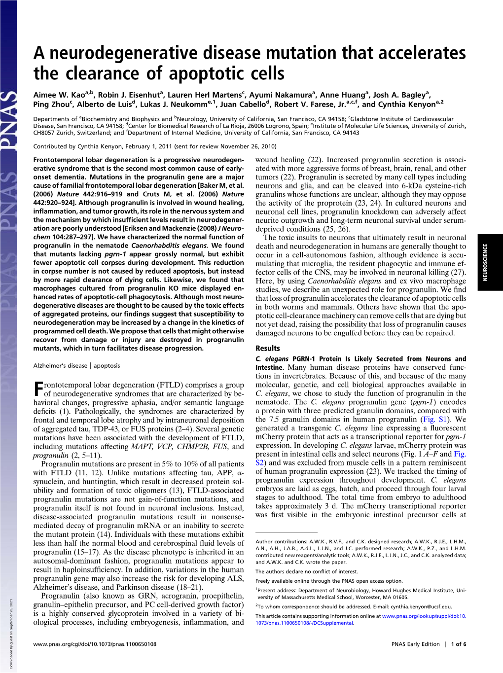 A Neurodegenerative Disease Mutation That Accelerates the Clearance of Apoptotic Cells