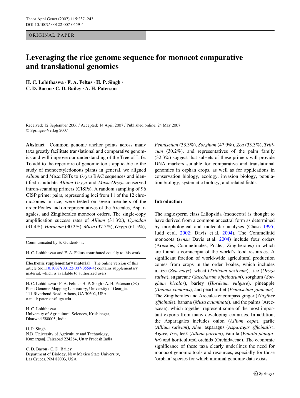 Leveraging the Rice Genome Sequence for Monocot Comparative and Translational Genomics