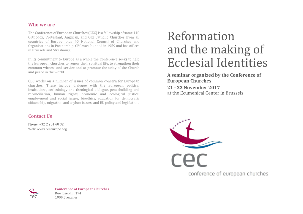 Reformation and the Making of Ecclesial Identities