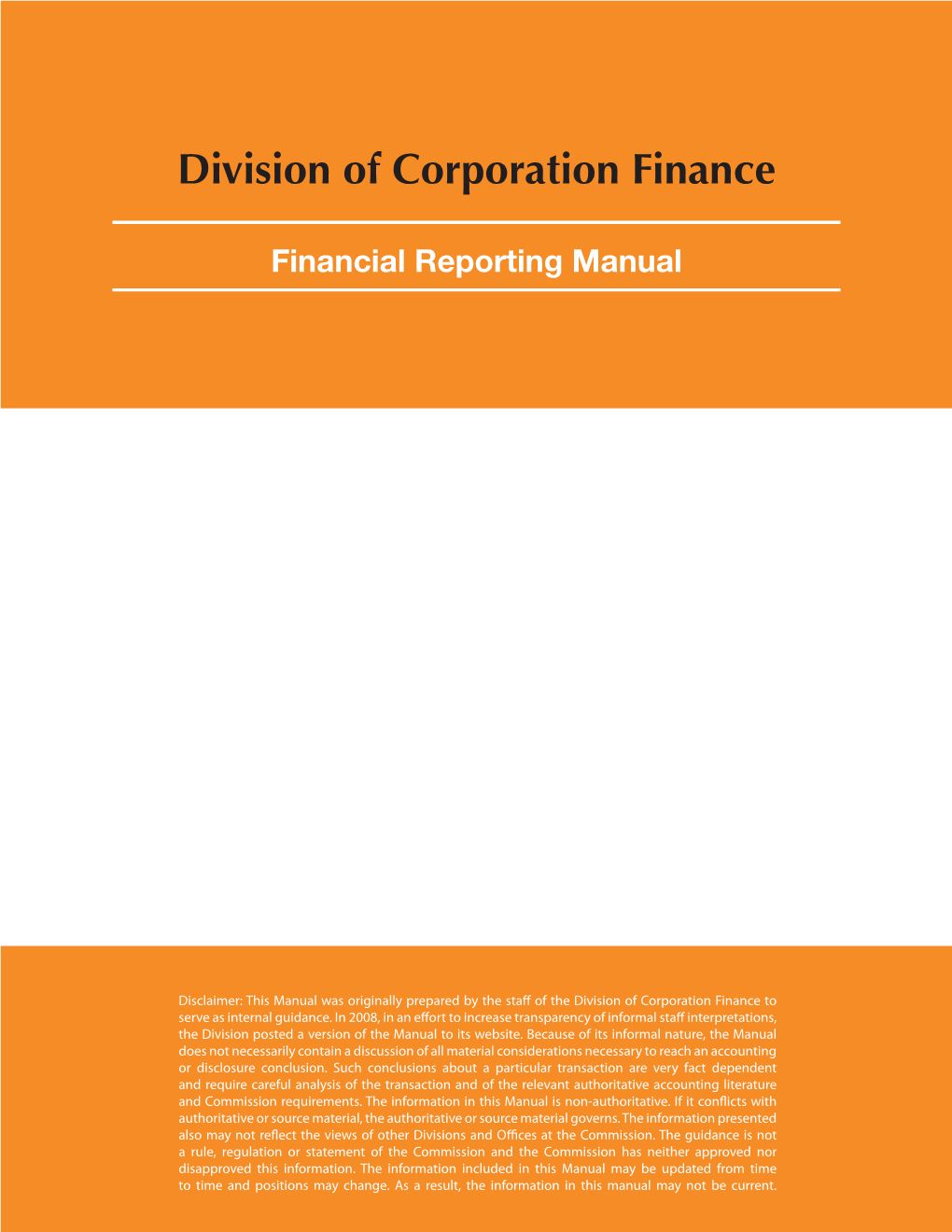 Division of Corporation Finance Financial Reporting Manual