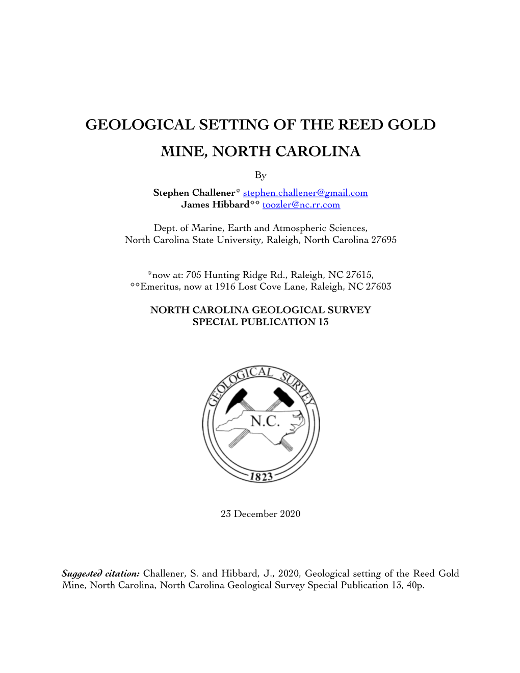 Geological Setting of the Reed Gold Mine, North Carolina