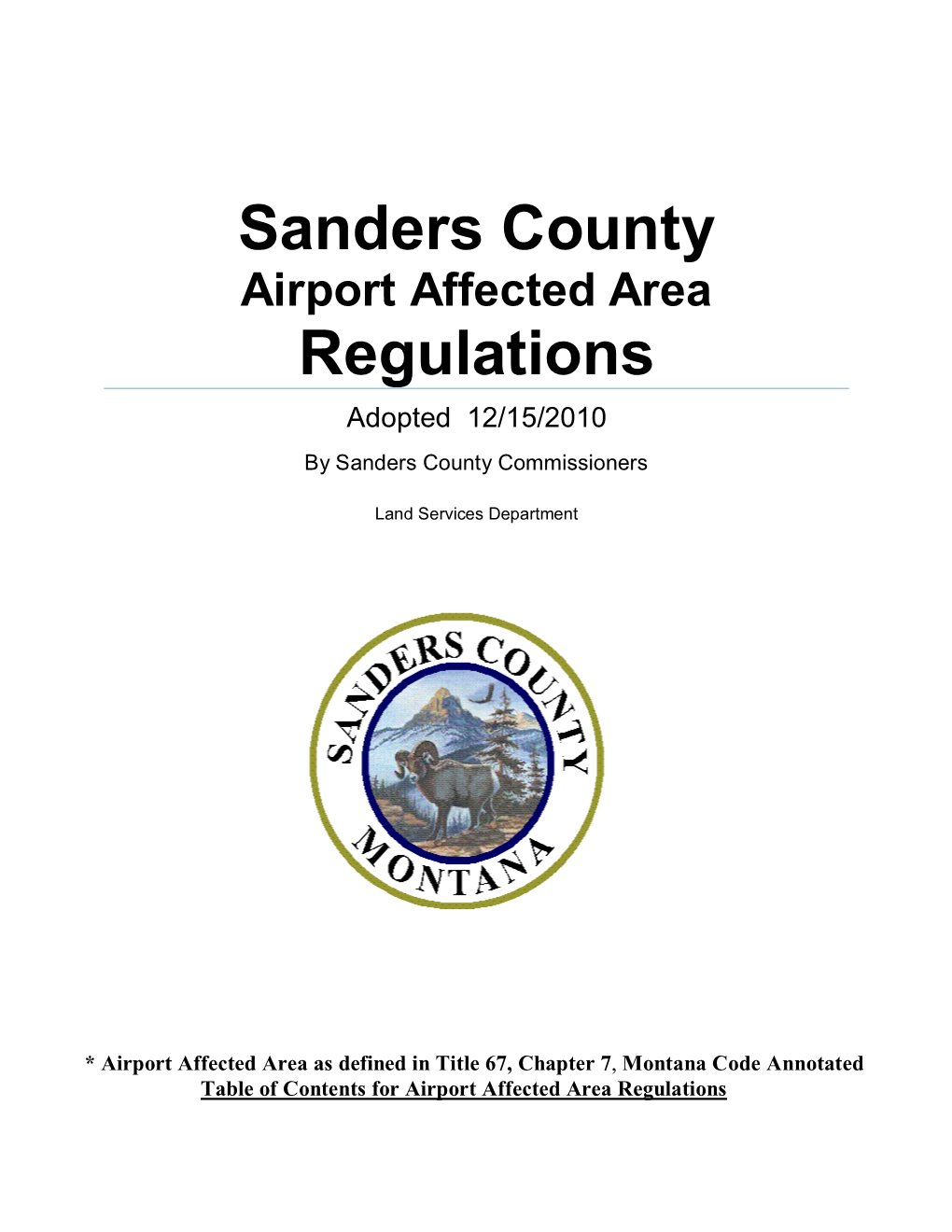 Airport Affected Area Regulations Adopted 12/15/2010