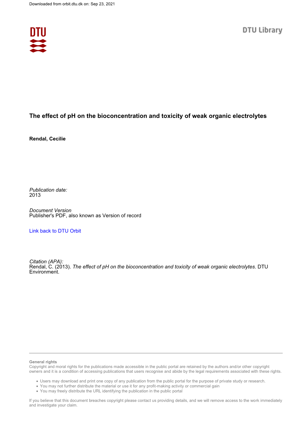 The Effect of Ph on the Bioconcentration and Toxicity of Weak Organic Electrolytes