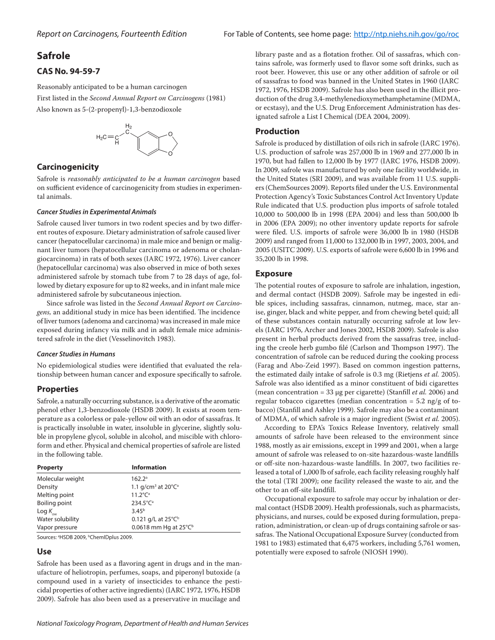 Report on Carcinogens, Fourteenth Edition for Table of Contents, See Home Page